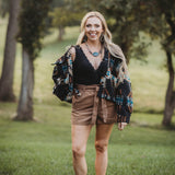 Camel Corduroy Shorts with Waist Tie