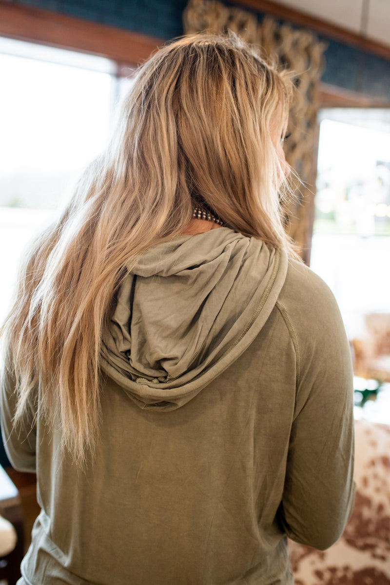 Olive Crochet Pocket Hoodie