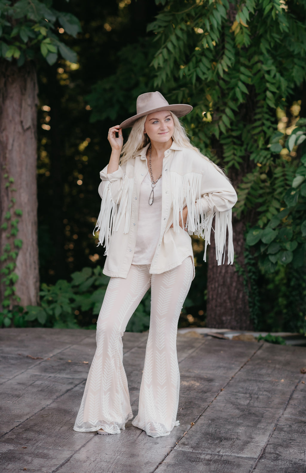 Boho Cream Lace Bell Bottom