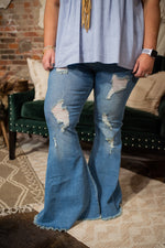 Mid Wash Distressed Flare