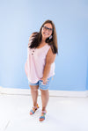 Blush Front Button Tank