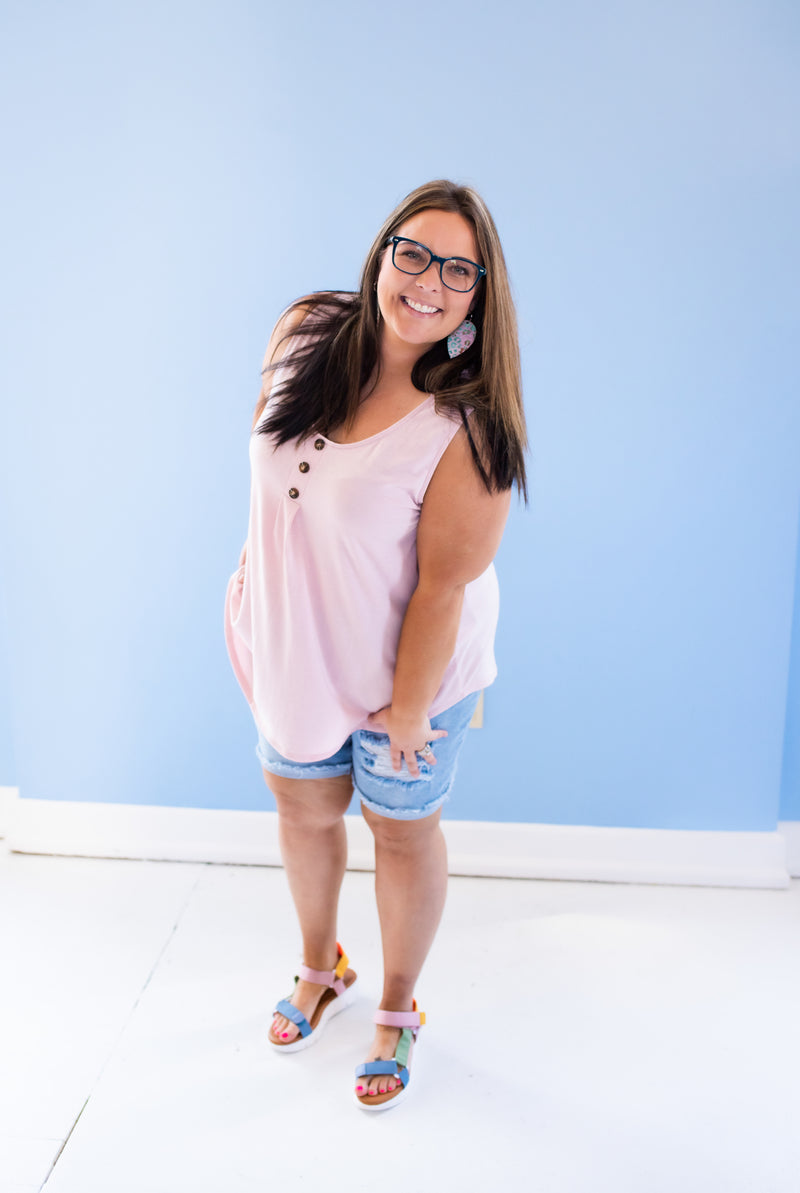 Blush Front Button Tank