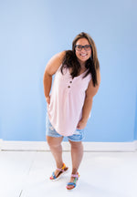 Blush Front Button Tank
