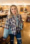 Washed Denim + Plaid Mix Pullover 1/4 Zip