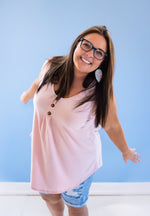 Blush Front Button Tank