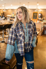Washed Denim + Plaid Mix Pullover 1/4 Zip