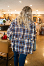 Washed Denim + Plaid Mix Pullover 1/4 Zip