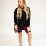 Burgundy Biker Shorts with Wide Waistband