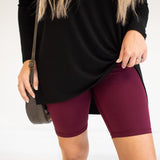 Burgundy Biker Shorts with Wide Waistband