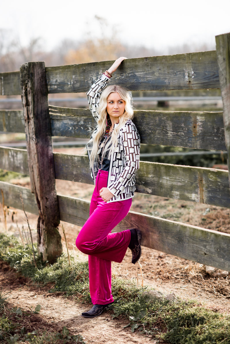 Magenta Velvet Wide Leg Pants