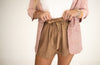 Mocha Shimmer Washed Satin Shorts