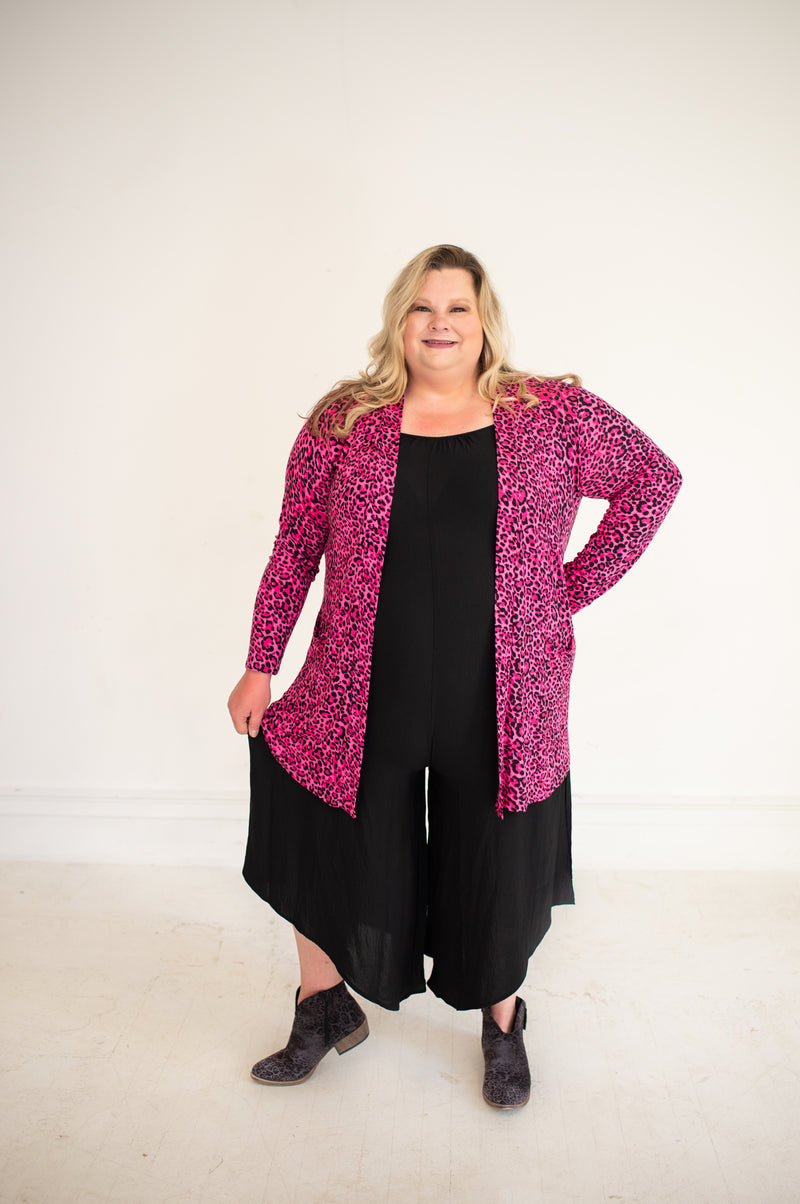 Leopard Mid Thigh Pocket Cardigan