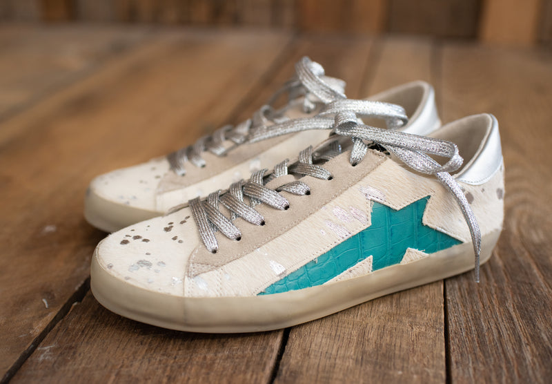 White Pony + Turq Leather Sneaker