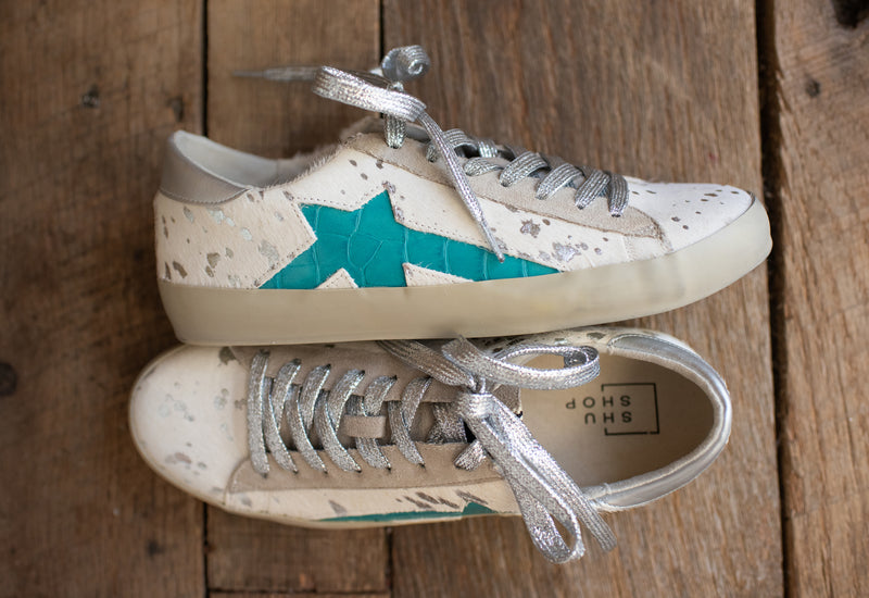 White Pony + Turq Leather Sneaker