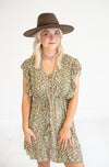 So Sweet Light Olive Floral Dress with Front Waist Tassel
