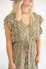 So Sweet Light Olive Floral Dress with Front Waist Tassel