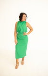 Kelly Green Midi Cowl Neck Dress