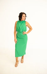 Kelly Green Midi Cowl Neck Dress