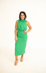 Kelly Green Midi Cowl Neck Dress