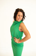 Kelly Green Midi Cowl Neck Dress