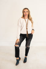 Distressed Black Stretch Mom Jean