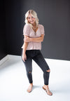 Dusty Rose Ribbed Flutter Top