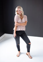 Dusty Rose Ribbed Flutter Top