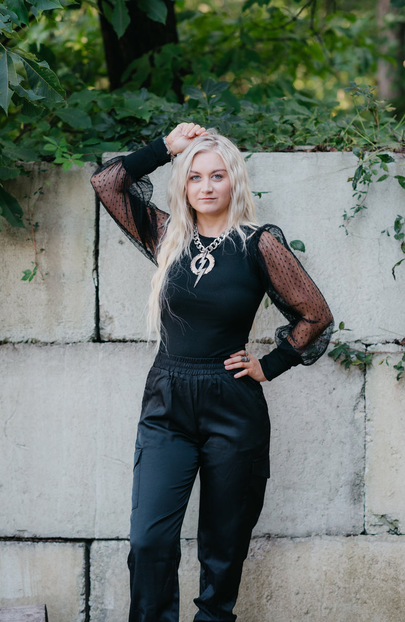 Black Cargo Jogger Pant with Elastic Waistband + Side Pockets
