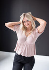 Dusty Rose Ribbed Flutter Top