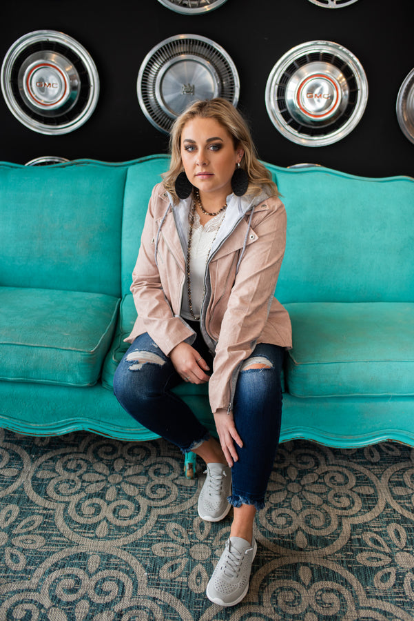Double Zippered Faux Leather Blush Jacket