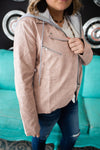 Double Zippered Faux Leather Blush Jacket