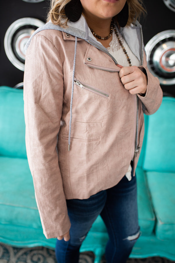 Double Zippered Faux Leather Blush Jacket