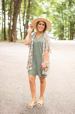 Sage V Neck Knit Dress with Pockets