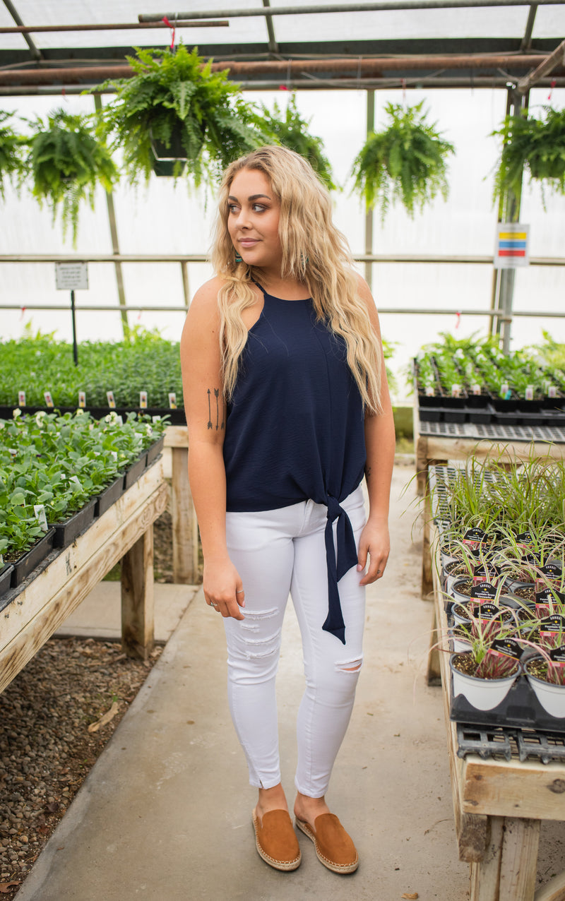 Navy Front Tie Tank