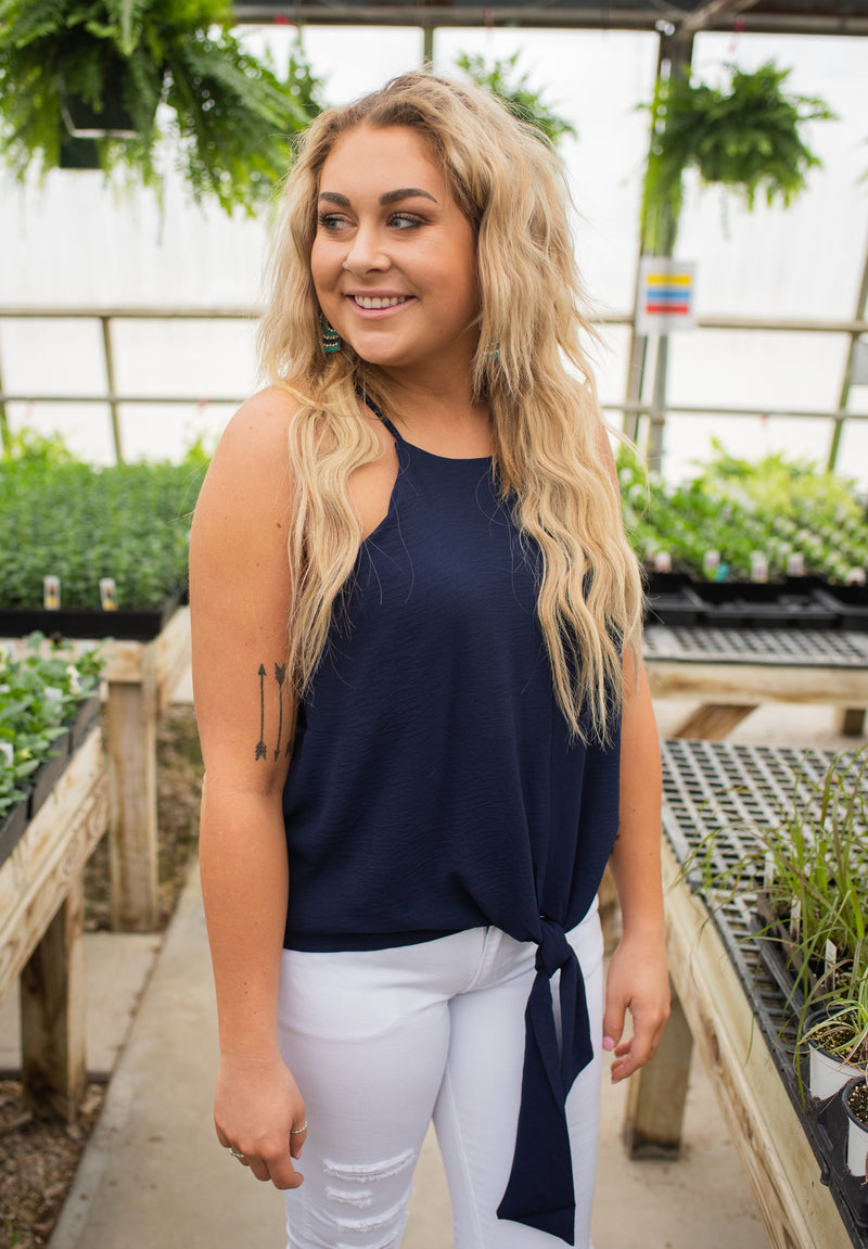 Navy Front Tie Tank