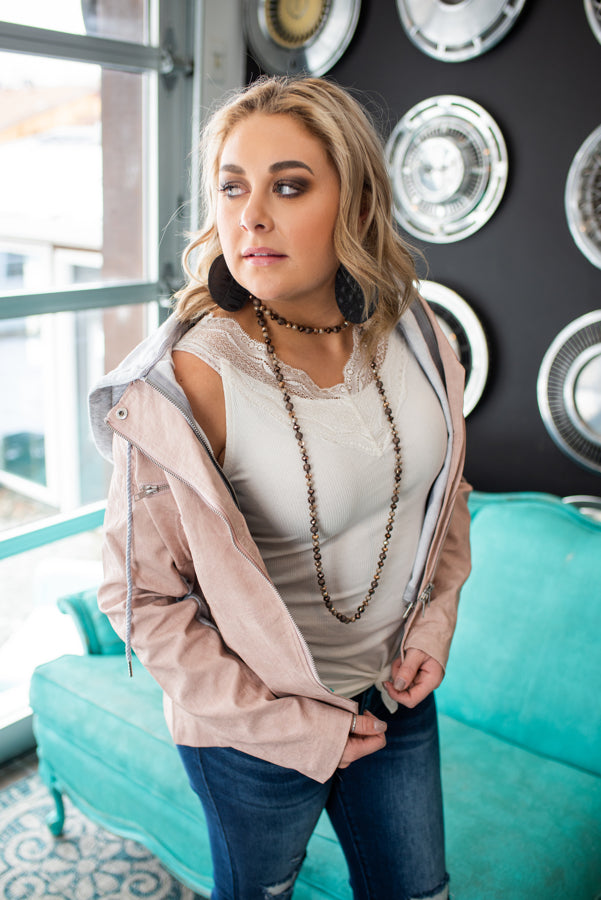 Double Zippered Faux Leather Blush Jacket