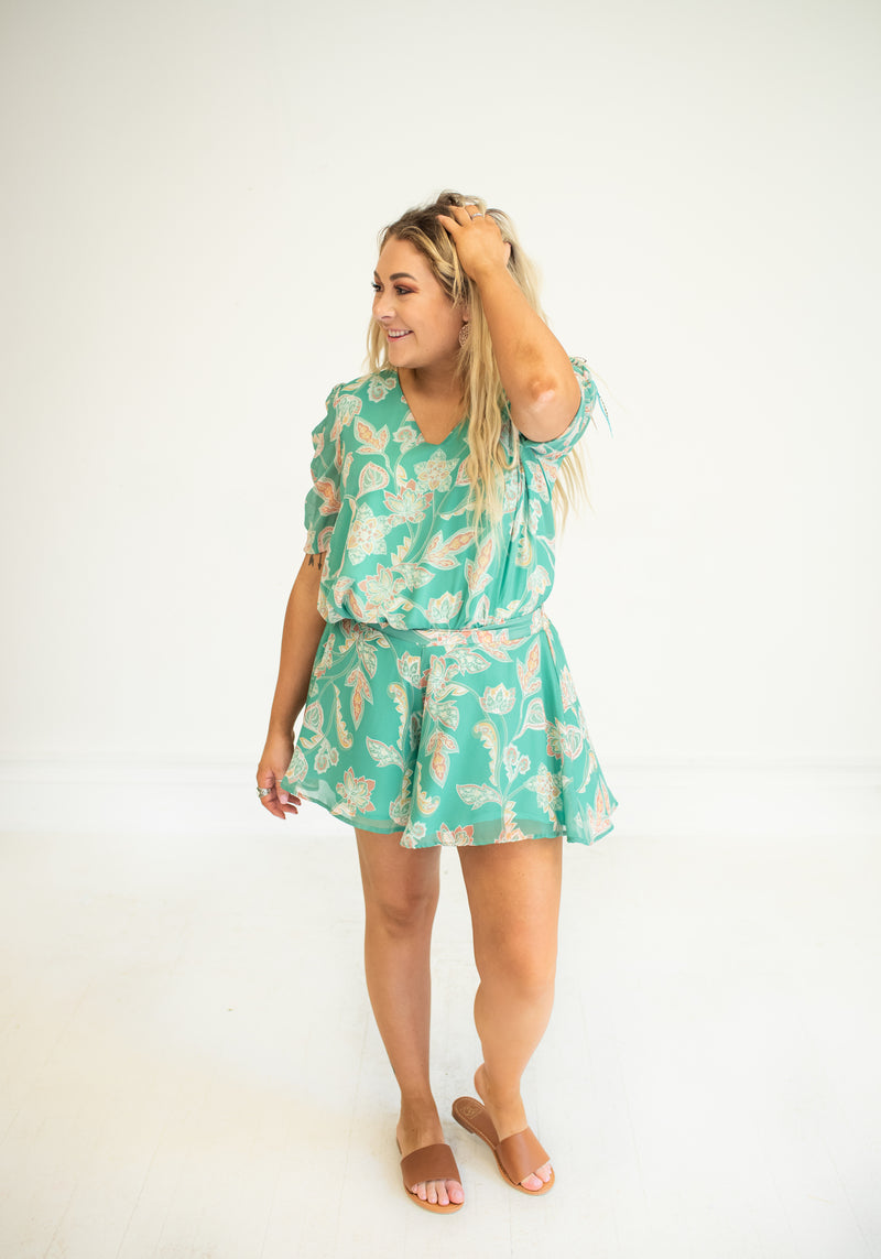 Mint Paisley Print Shorts