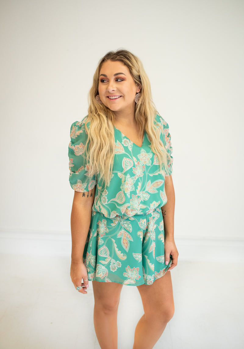 Mint Paisley Print Shorts