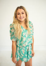 Mint Paisley Print Shorts