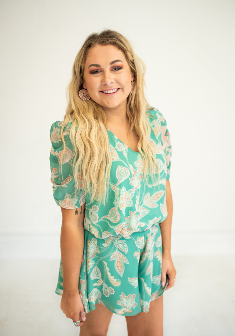 Mint Paisley Print Shorts