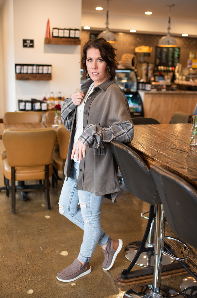 Ash Charcoal + Plaid Terry Button Up Shacket