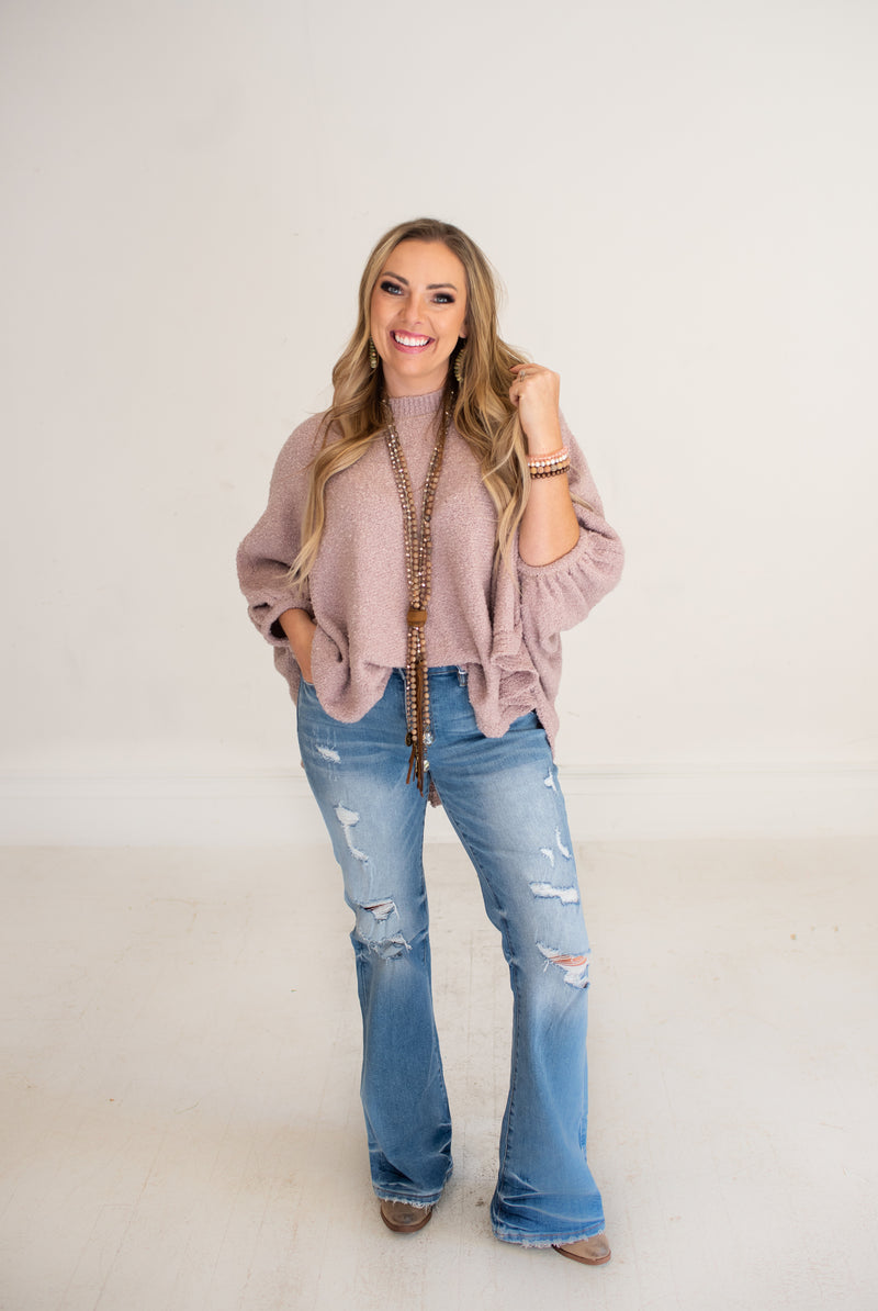 Ellers Distressed Mid Rise Flare