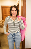 Ivory + Black Striped L/S with Wooden Buttons