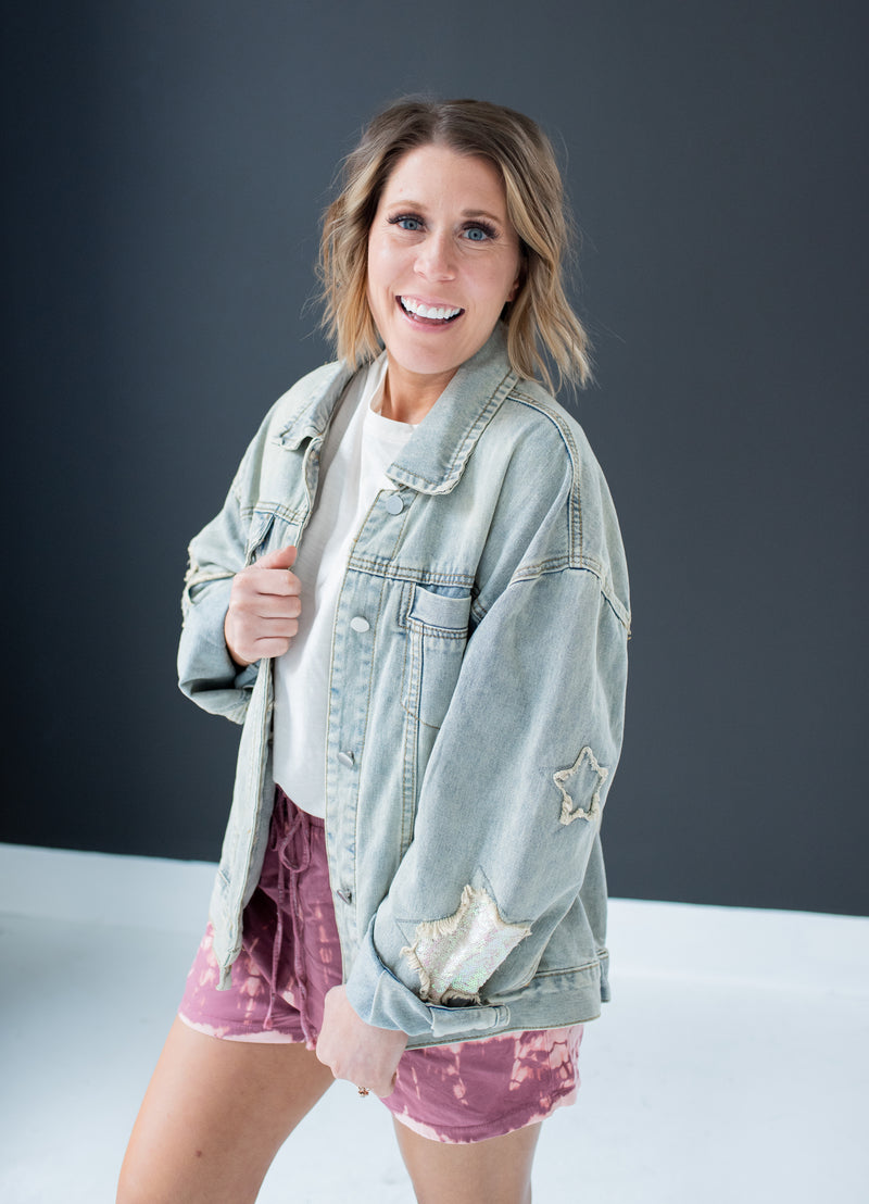 Washed Sequin Star Denim Jacket