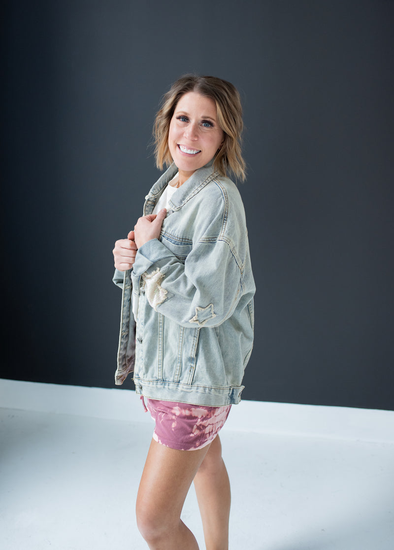 Washed Sequin Star Denim Jacket