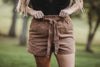 Camel Corduroy Shorts with Waist Tie