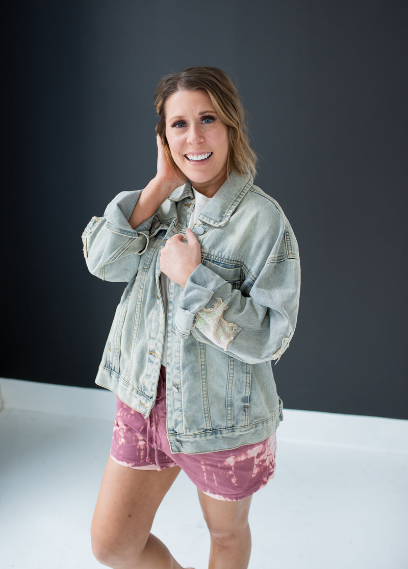 Washed Sequin Star Denim Jacket