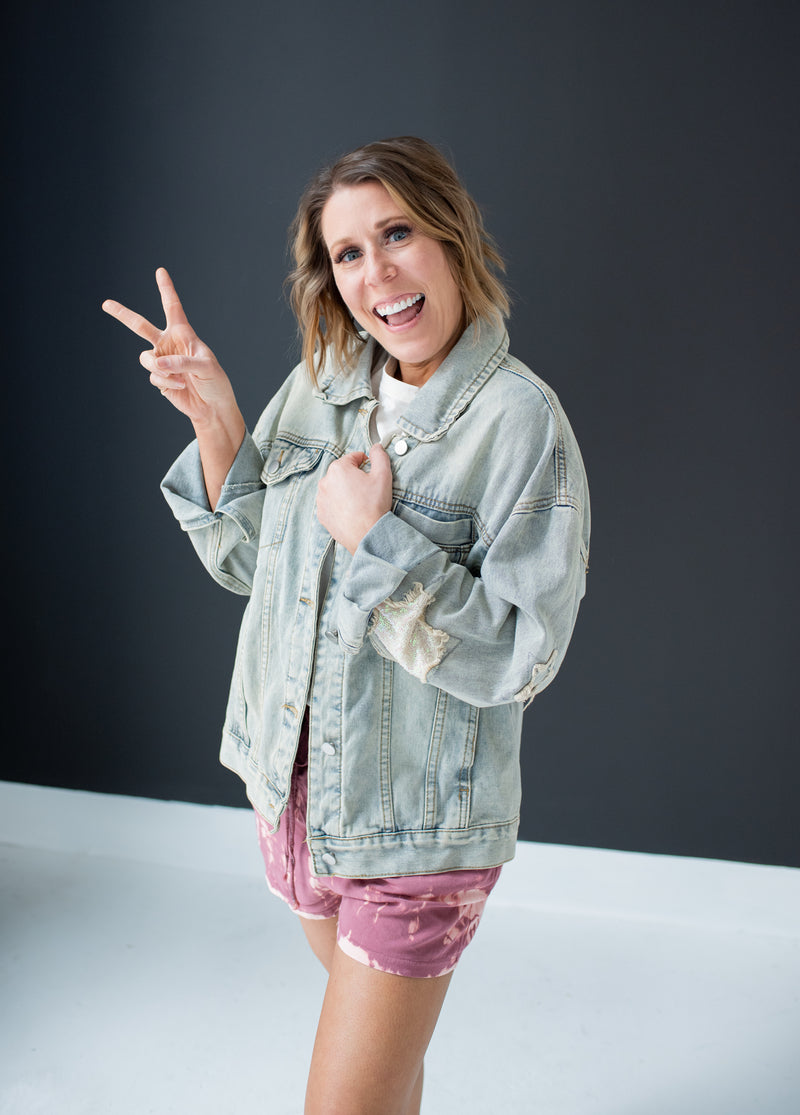 Washed Sequin Star Denim Jacket