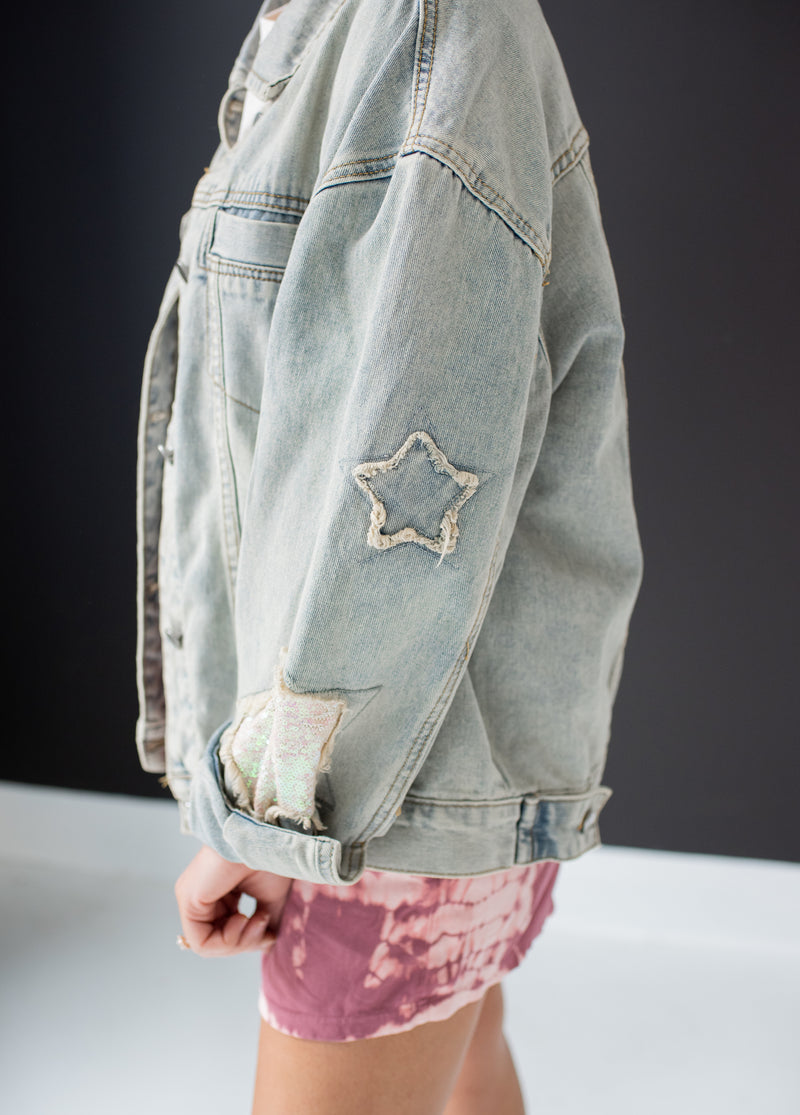 Washed Sequin Star Denim Jacket