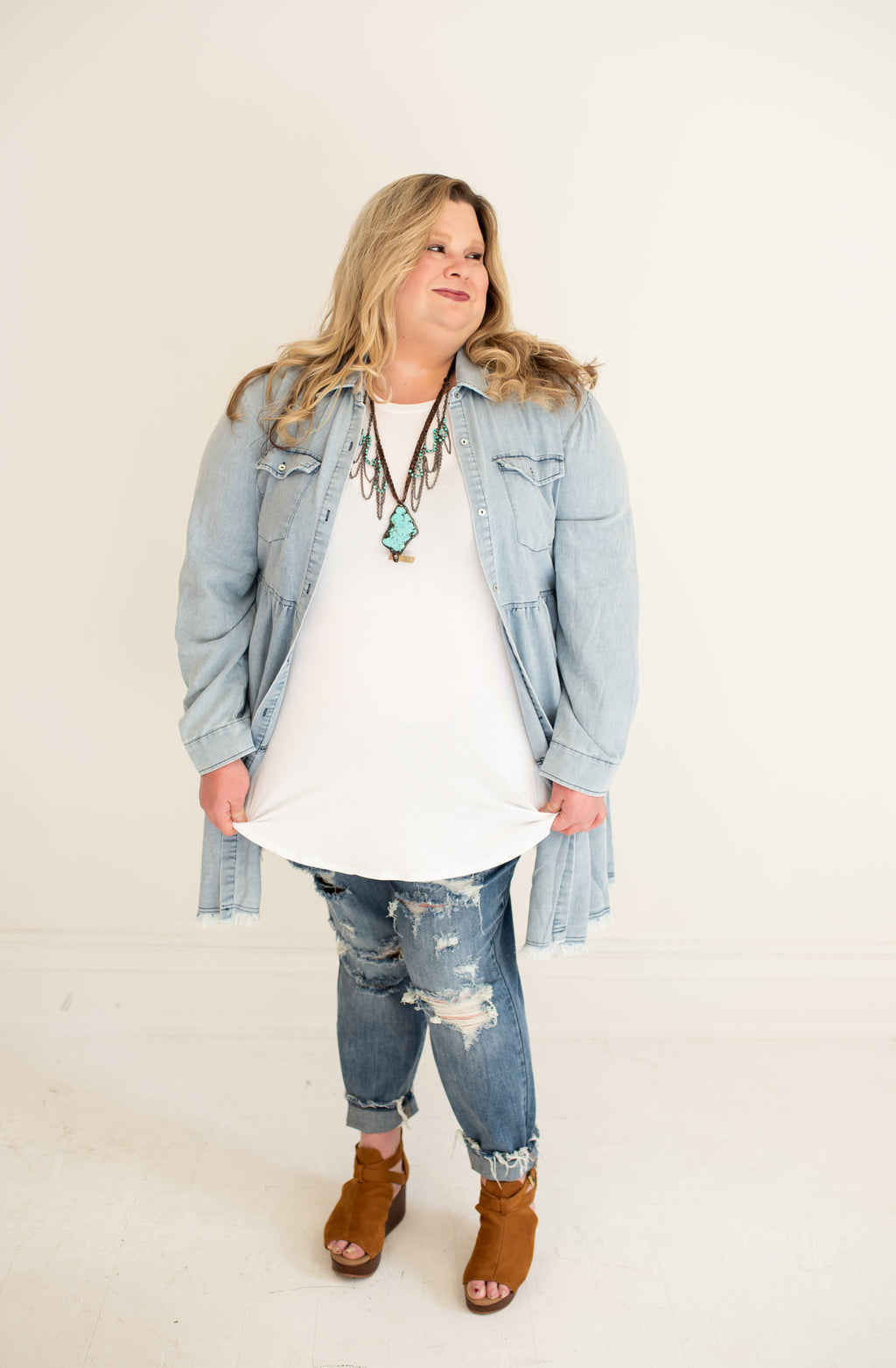 Mid Rise Skinny Destroyed Hem Dark Wash Denim